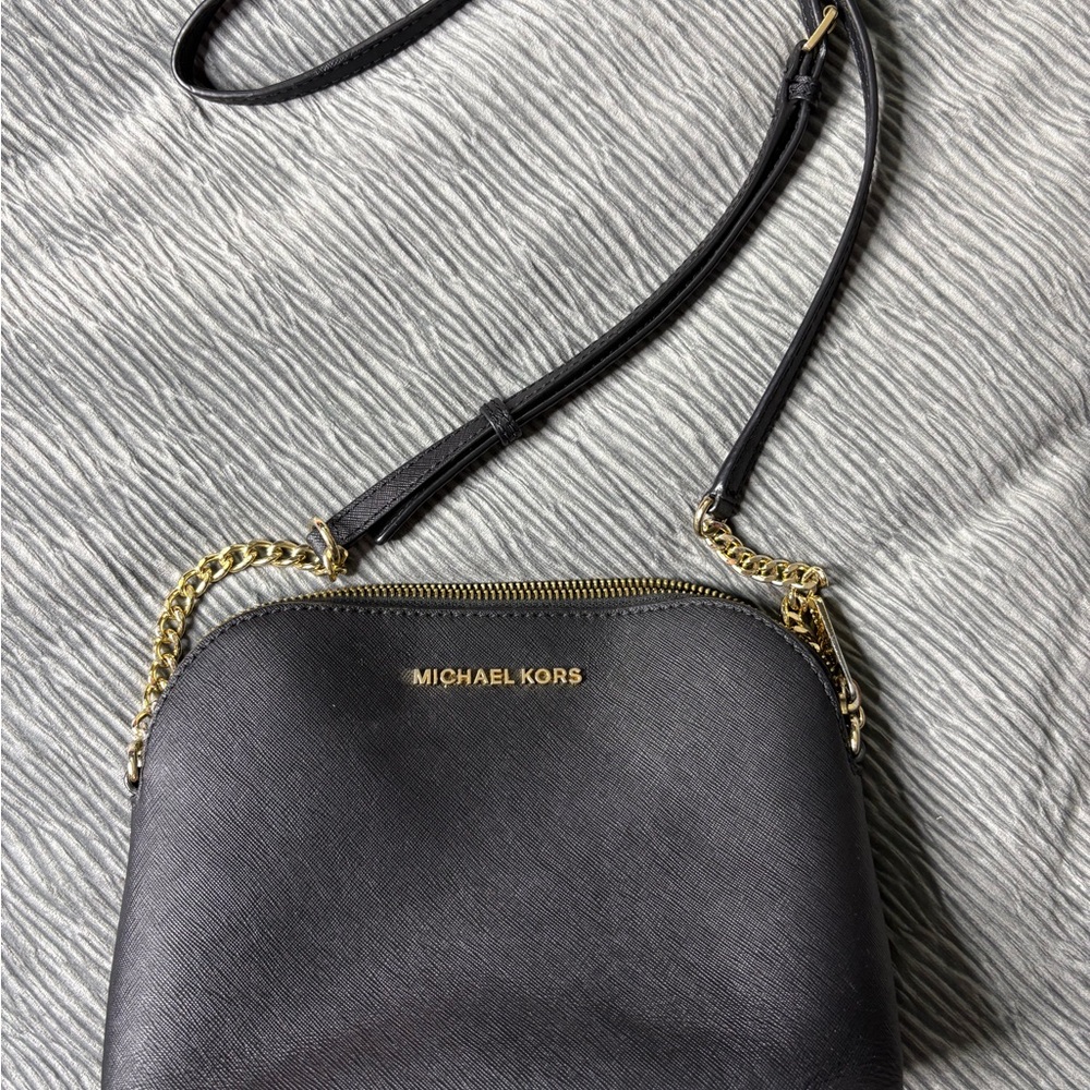 Michael Kors Black Crossbody with Gold Chain Accents